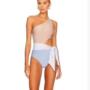 BEACH RIOT Carlie Womens One Piece Swimsuit Cutout NWT Blue Metallic Frost M